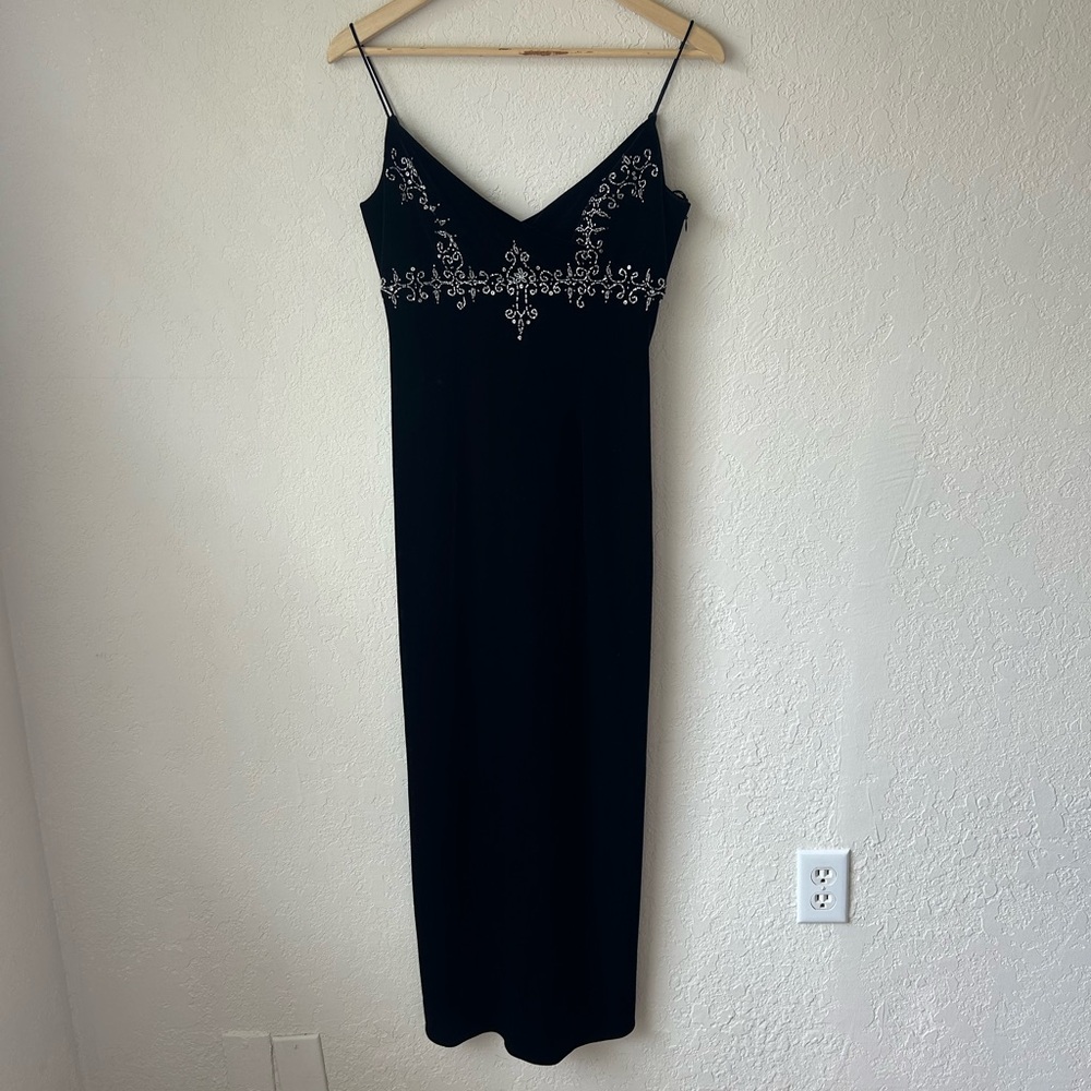 Dave & Johnny Vintage 90’s Y2K Beaded Open Back Black Gown